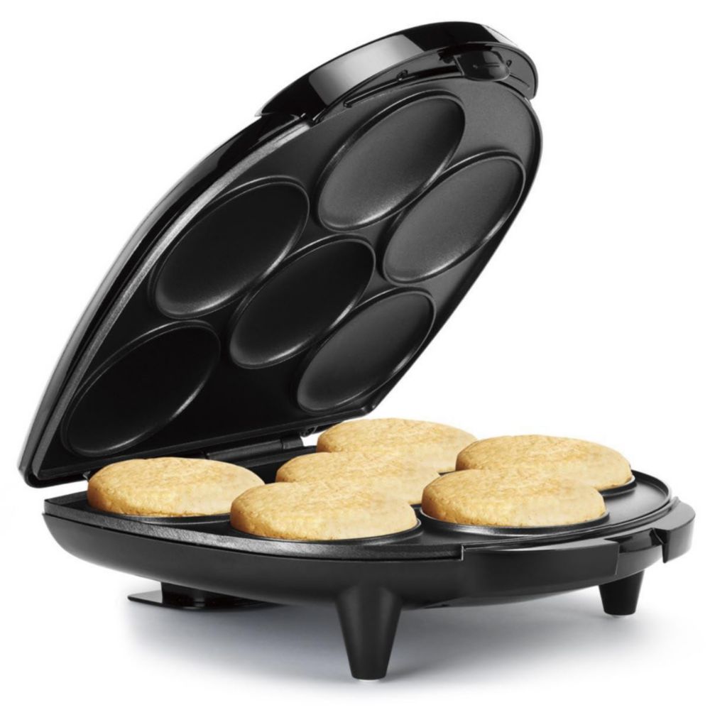 Maquina multiusos antiadherente Holstein Housewares de 6 secciones: arepas, mini panqueques, tortas de maiz y mas, color negro,