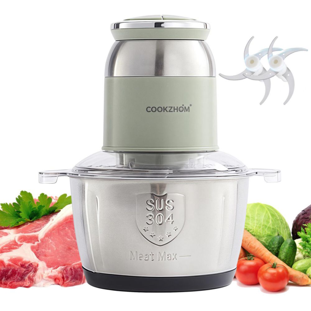 Procesador de alimentos ecologico COOKZHOM, picadora de carne electrica de 500 W con recipiente de acero inoxidable de 8 tazas y