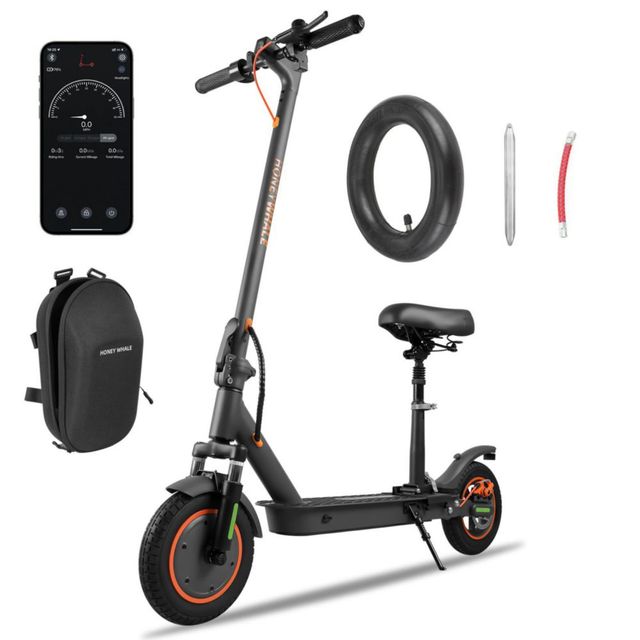 HoneyWhale M2 MAX-B Negro Scooter Eléctrico plegable con asiento, Motor de 500 W, Velocidad Máxima 32KM/H, 30KM, Bluetooth