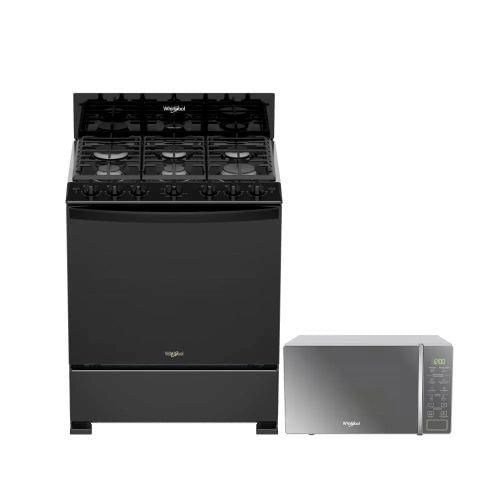 Combo Estufa a gas Negra + Horno de microondas 0.7p Whirlpool