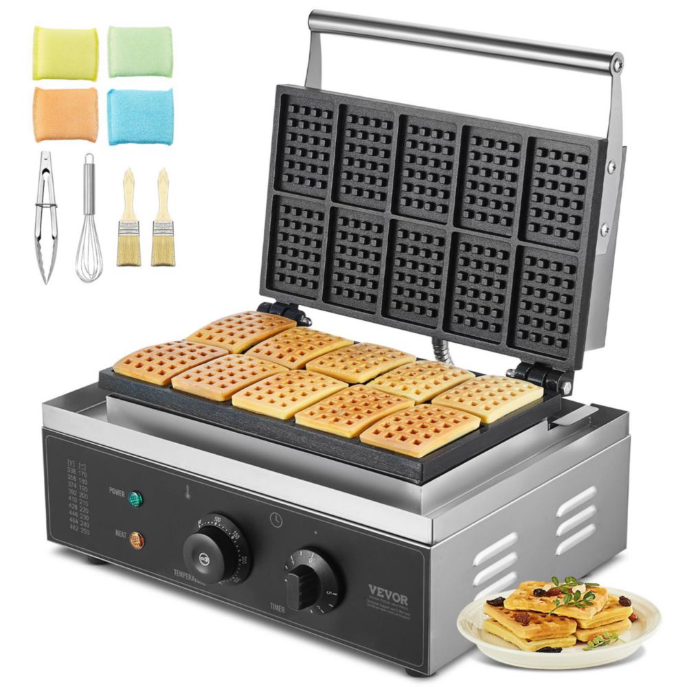 Wafflera VEVOR 1550W Acero Inoxidable Antiadherente